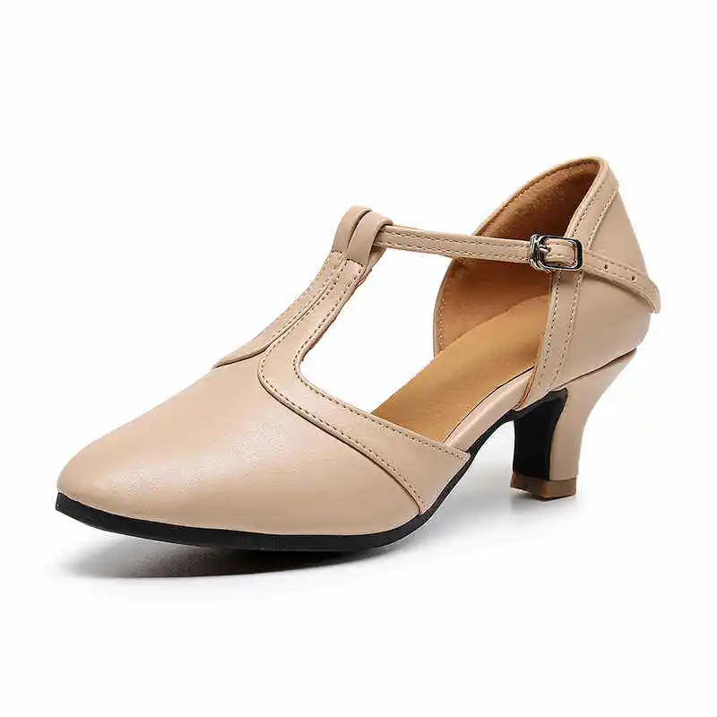 أحذية نسائية لقاعة الرقص اللاتينية بحزام على شكل حرف T للبالغين للرقص الاجتماعي التانغو اللاتيني مع نعل ناعم وبطانة مريحة