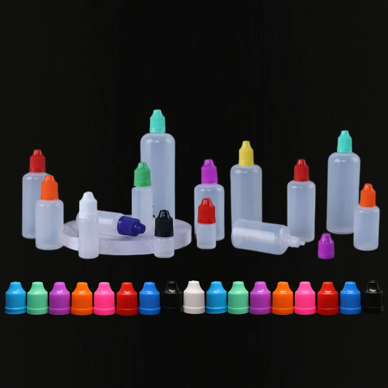 

100Pcs Empty Squeezable 3ml-120ml LDPE Plastic Dropper Bottle w/ Long Tips Color CRC Cap Portable Travel Sample Containers
