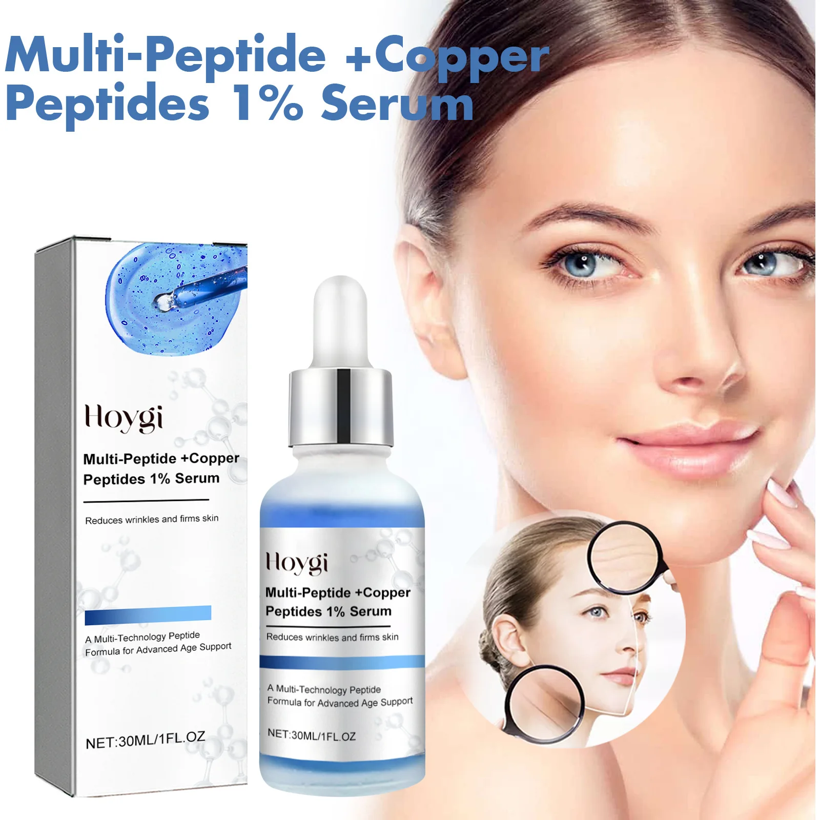 

Blue Copper Peptide Serum Anti Wrinkle Shrink Pores Skin Care Rejuvenation Hyaluronic Acid Brightening Spot Moisturizing Serum