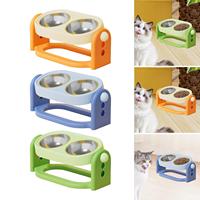 Pet Bowl Double Raised Stand Stainless Steel Food Water Dishes Non Slip Elevated Feeder for Small Medium Dogs Cats