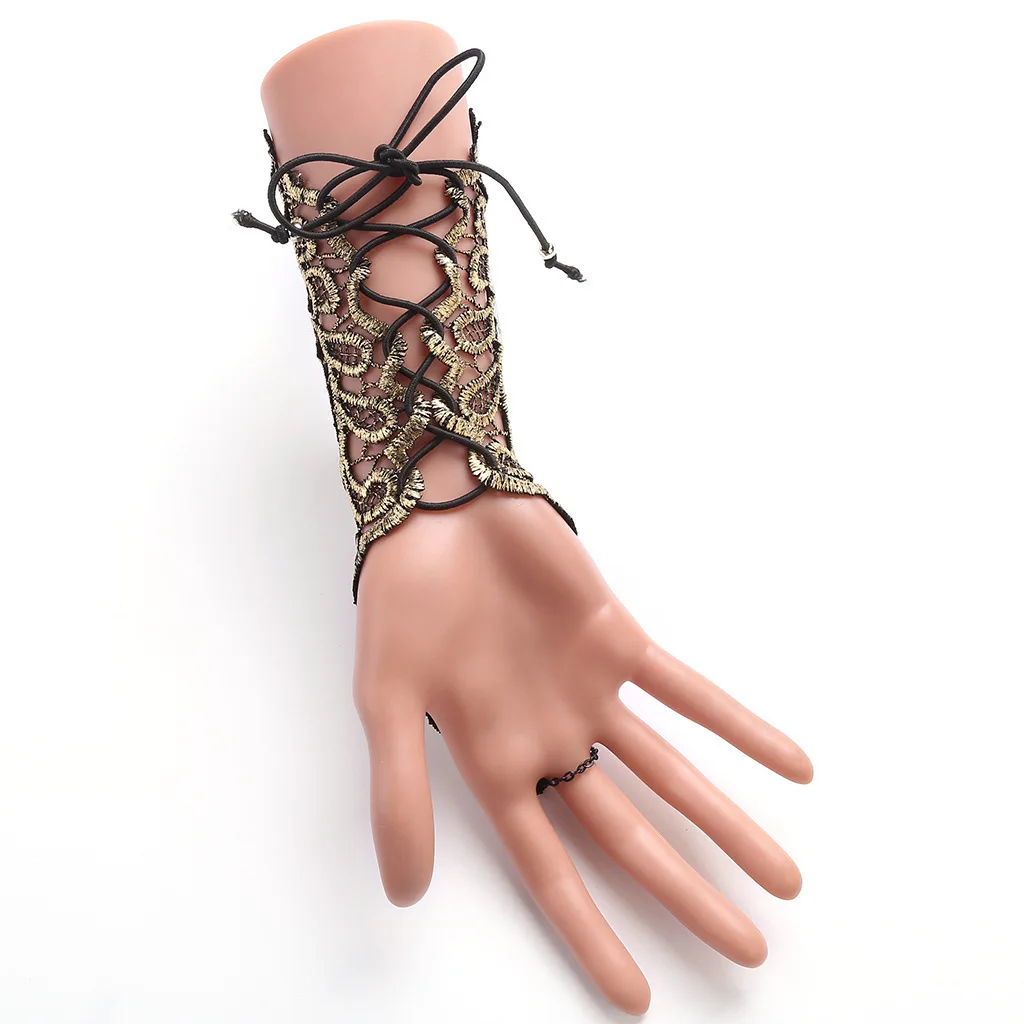 Vrouw Sexy Hand Accessoires Retro Zwart Kant Handschoen Vrouwen Jurk Decoratie Badage Lace Up Armband Vakantie Cadeau 1Pce Armband