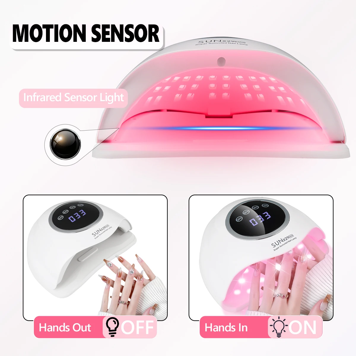 90 LEDネイルランプ、4つのタイマー設定付き、ネイルドライヤー＆アートツールとしてスマートに使用可能、家庭用＆サロン用