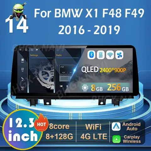 12.3인치 안드로이드 14 NBT EVO 시스템 BMW X1 F48 F49 2016 2017 2018 2019 차량용 멀티미디어 라디오 플레이어 터치스크린 카플레이 WIFI