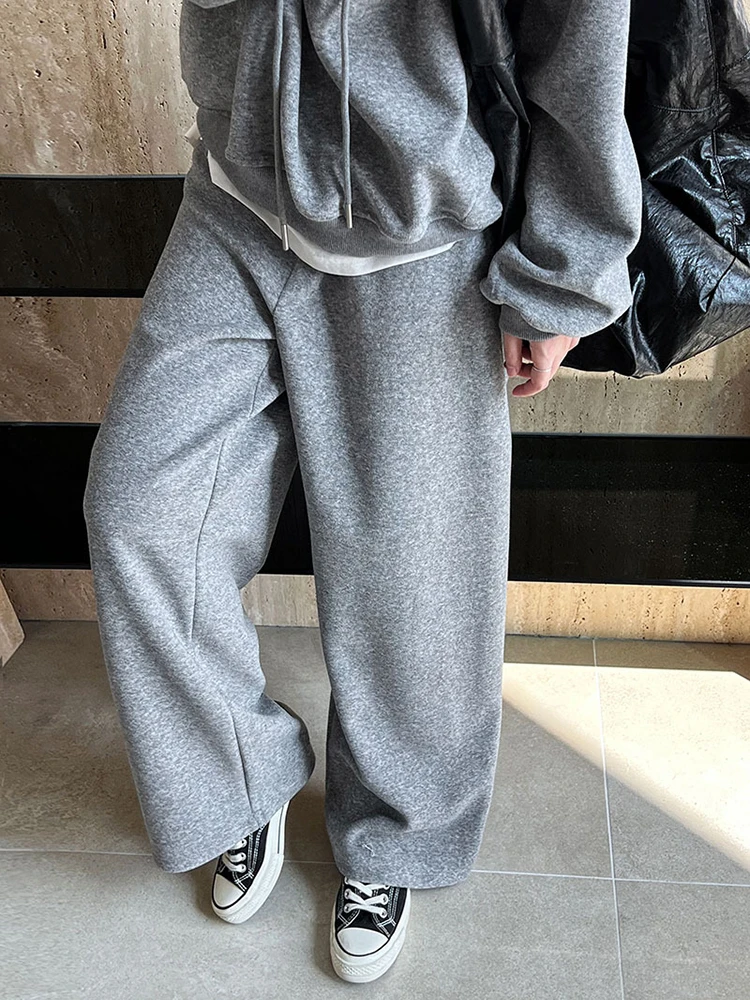 [EAM] Big Size Sweatshirt Wide Leg Pants Two Piece Suit New Stand Collar Long Sleeve Women Fashion Spring Autumn 2024 1DH7799