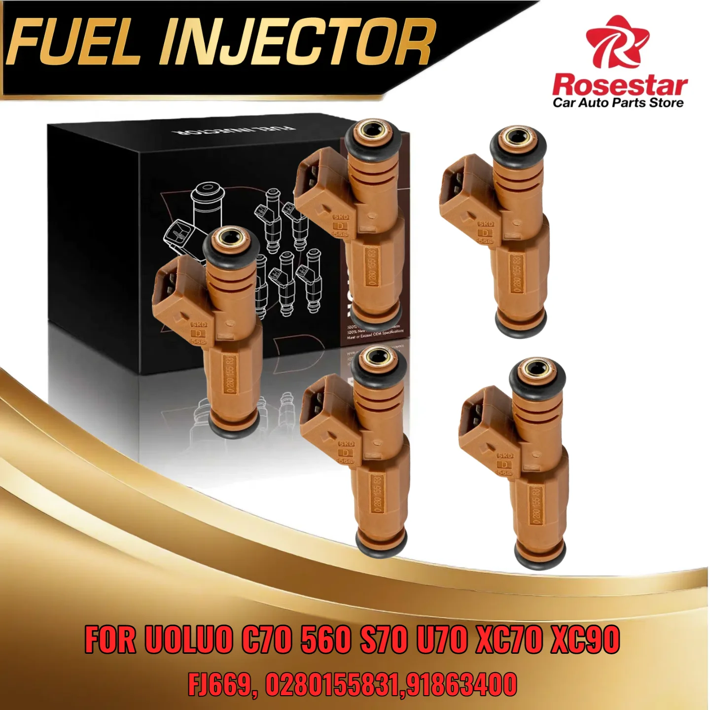 

For Volvo XC90 S60 V70 XC70 5x Fuel Injectors Set 0280155831 Fit 2.4L 2.5L L5 FJ669 91863400