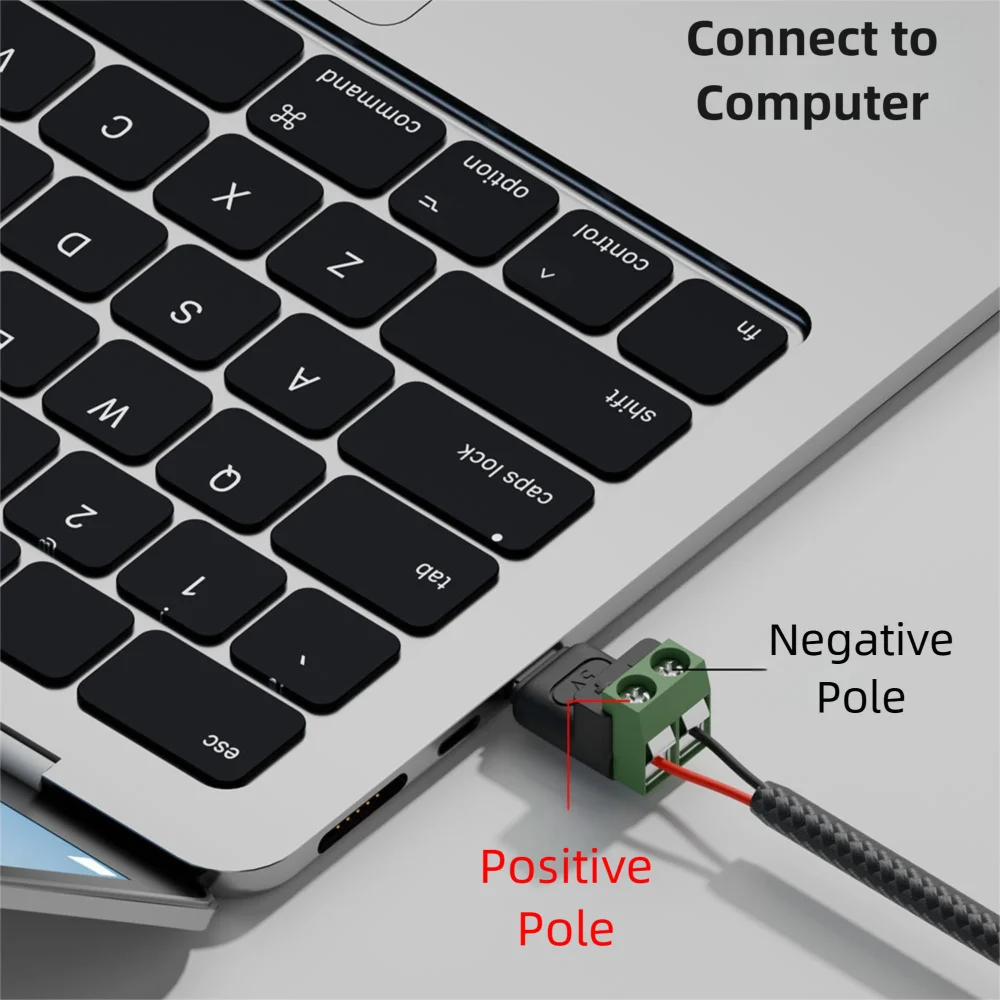 Solderless Plug USB C to 2Pin Terminal Adapter Screw Type-C to 2 Pin Crimp Terminal Block Cannot Data Transfer