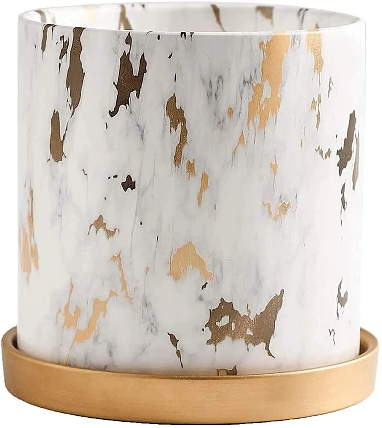 Modern Minimalist Ceramic Flowerpot Nordic Style Straight Plate with Tray Plant Pot Marble Texture Planting Pots Indoor