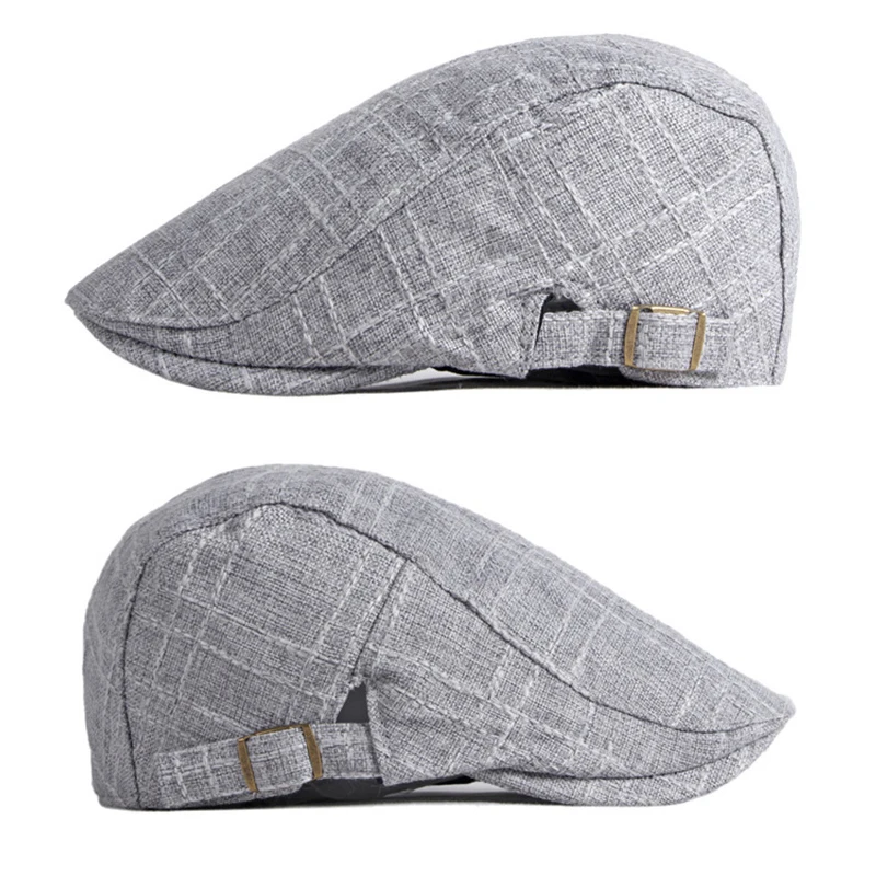 Vintage Beret Hat For Men Cabbie Visor Women Herringbone Peaked Cap Breathable Plaid Flat Cap Summer Duckbill Hat Adjustable