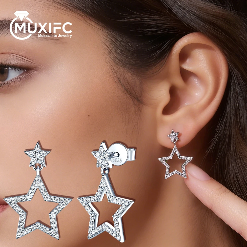 

MUXIFC Full Moissanite Earrings for Women Fashion Five Star Diamond Drop Earring S925 Sterling Silver Ear Stud Fine Jewelry Gift