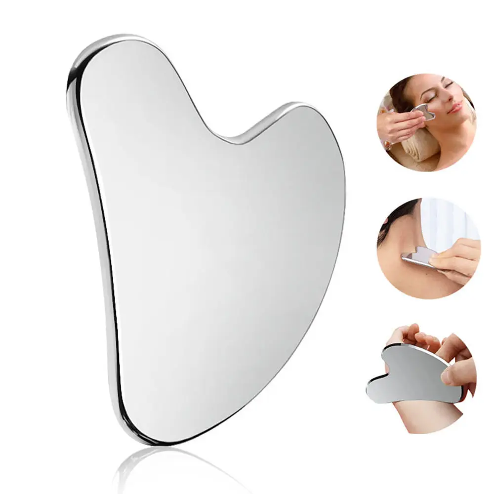1pc Gua Sha Facial Tool Roestvrij staal GuaSha Massage Tool Natuurlijke universele gezichtsbehandeling Zilver Metaal Gua Sha Board Schoonheid Huidverzorging