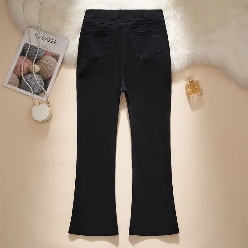 Pantalon évasé noir pour femmes, Style coréen, huit neuf Points, petit pantalon élastique noir, vêtements d'extérieur amincissants, TT1106, printemps été