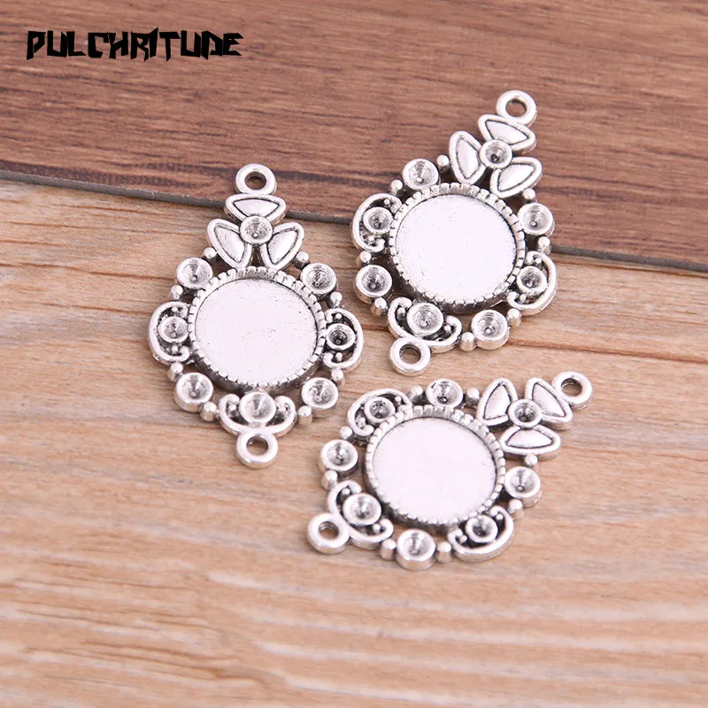 8pcs/lot 12mm Metal Alloy Cameo Peace Flower Cabochon Connector Settings Pendants