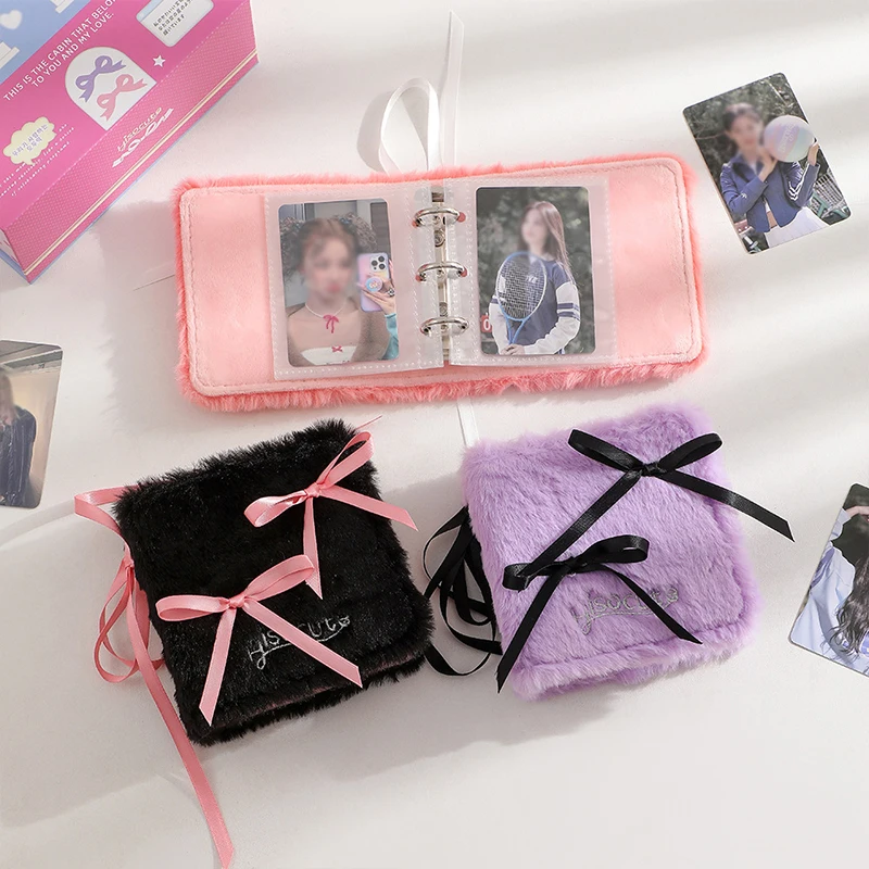 Sweet Cross Ribbon Binder Photo Ablum 3inch Cards Plush Bow Photo Collect Book MIni Kpop Photocards Binder Book  Idol Photo Card