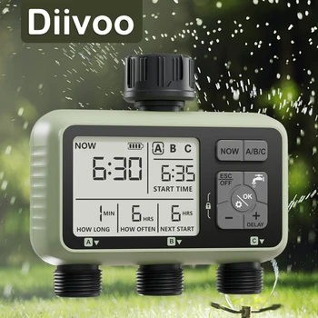 Diivoo Gartenwasser-Timer, programmierbarer 3-Zonen-Timer mit automatischer Bewässerung und Regenverzögerung, manuelle/automatische Modusbewässerung für Rasen und Hof