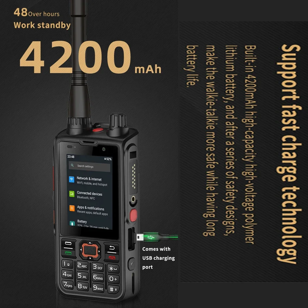 ANYSECU-Radio numérique W6PRO, réseau 4G, fonctionne avec Real-ptt Zello, WIFI, 4200mAh, UHF, 400-480mhz, POC DMR, Android 10