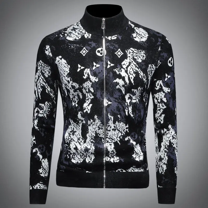

Новая мужская высококачественная жаккардовая куртка, мужской кардиган на молнии, модная осенняя одежда, красивый воротник-стойка