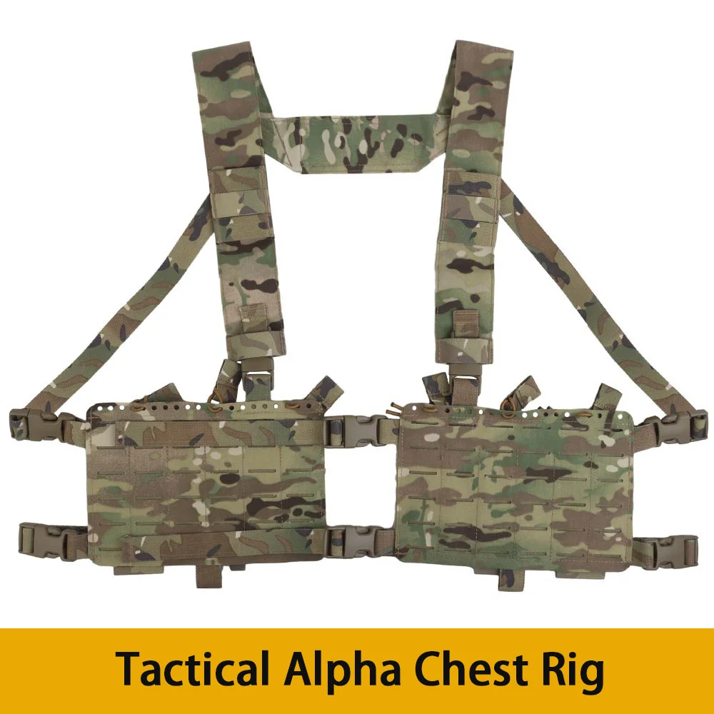 DulAlpha-Chest Rig 34 Split Chassis H-Harness, Laser Cut Molle 556, 762 Pistol Rifle, Magazine Powder, Hunting Airsoft, SS Style