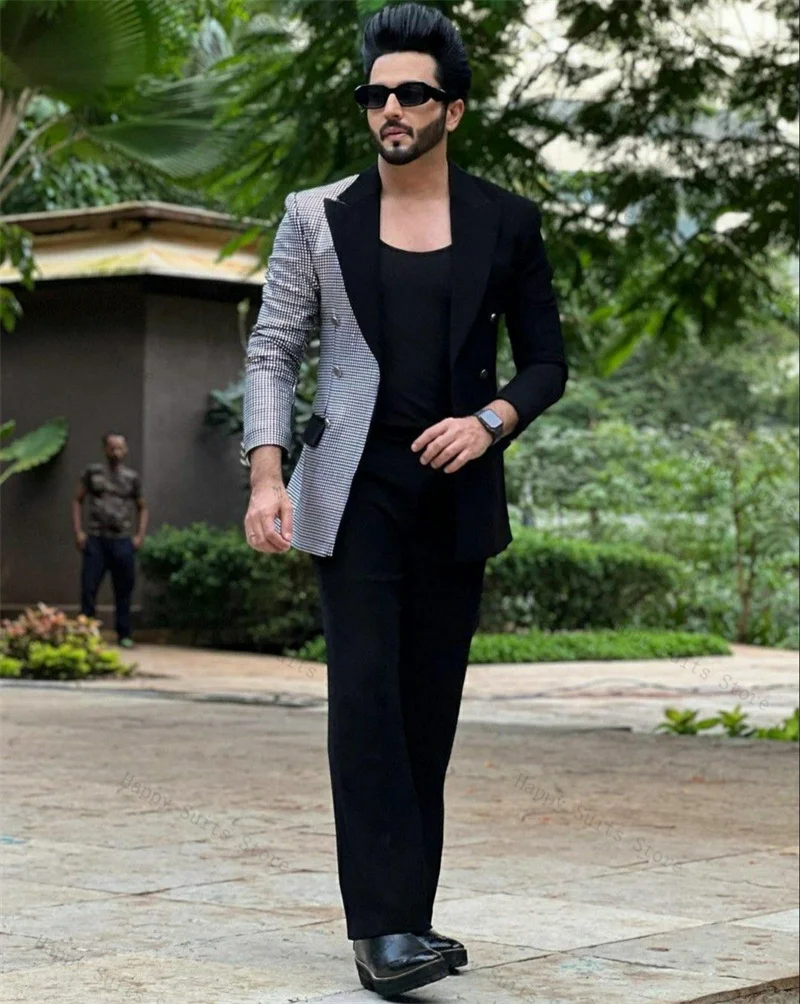 

Black Plaid Men Suit Set 2 Pieces Blazer+Pants Trousers Formal Office Business Coat Autumn Fall Wedding Tuxedo Customized Jacket