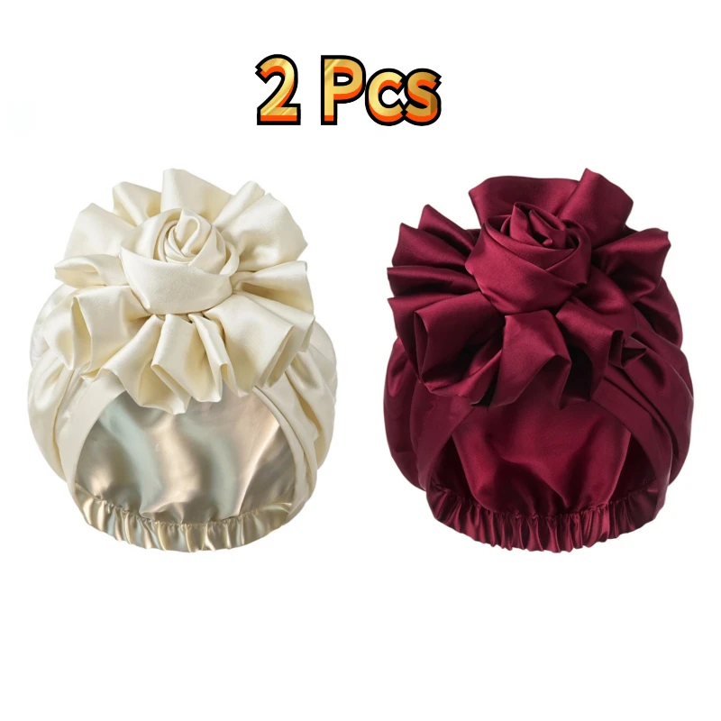 2pcs Elegant Floral Turban Hats Stretchy Pleated Headwraps Stylish Hijab Caps Versatile Additions Ramadan Outfits Banquet Party 4