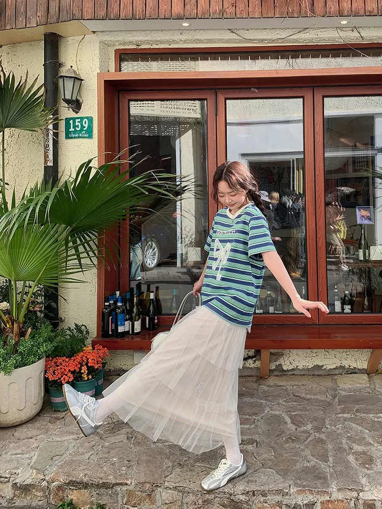 

Summer 2025 f Skirt with Me Splicing Design Casual Sle A-Line Skirt Polyester Fiber Middle Waist for Ladies Girls Stud...