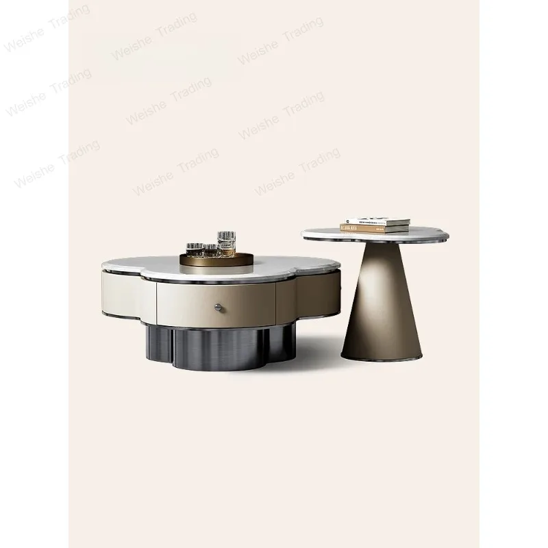 Marble coffee table modern simple high-end living room size round coffee table combination