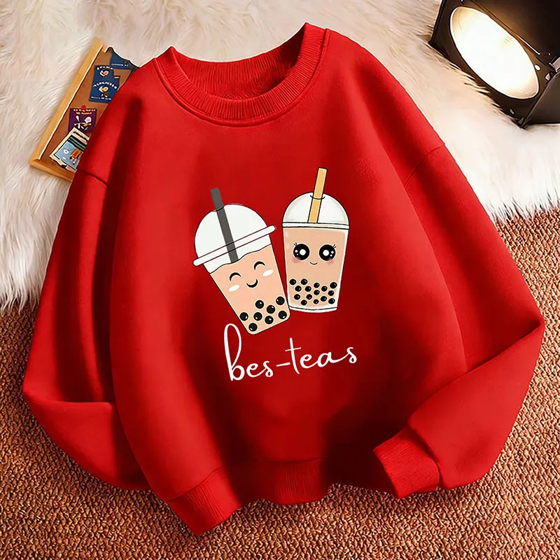 2026 Casual Kawaii Tea Children's Sweatshirt Cartoon Pullover Spring Crew Neck Graphic Print Hoodie Boy Girl Kids Hoody