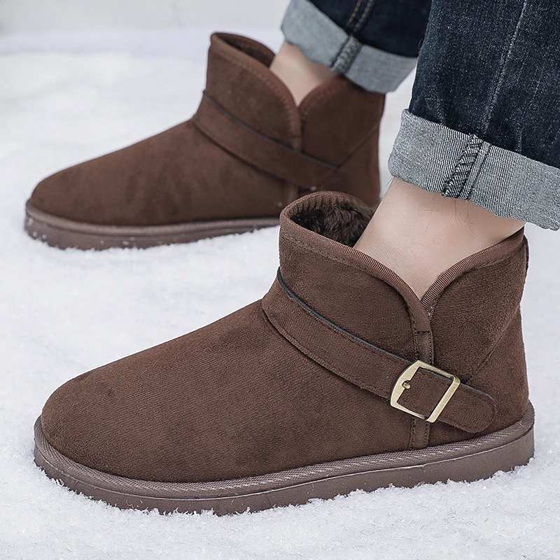 Замшевые зимние ботинки унисекс, мужские уличные плюшевые утепленные ботинки, мужская хлопковая обувь, удобные зимние ботинки без шнуровки, мужские большие размеры 36-47