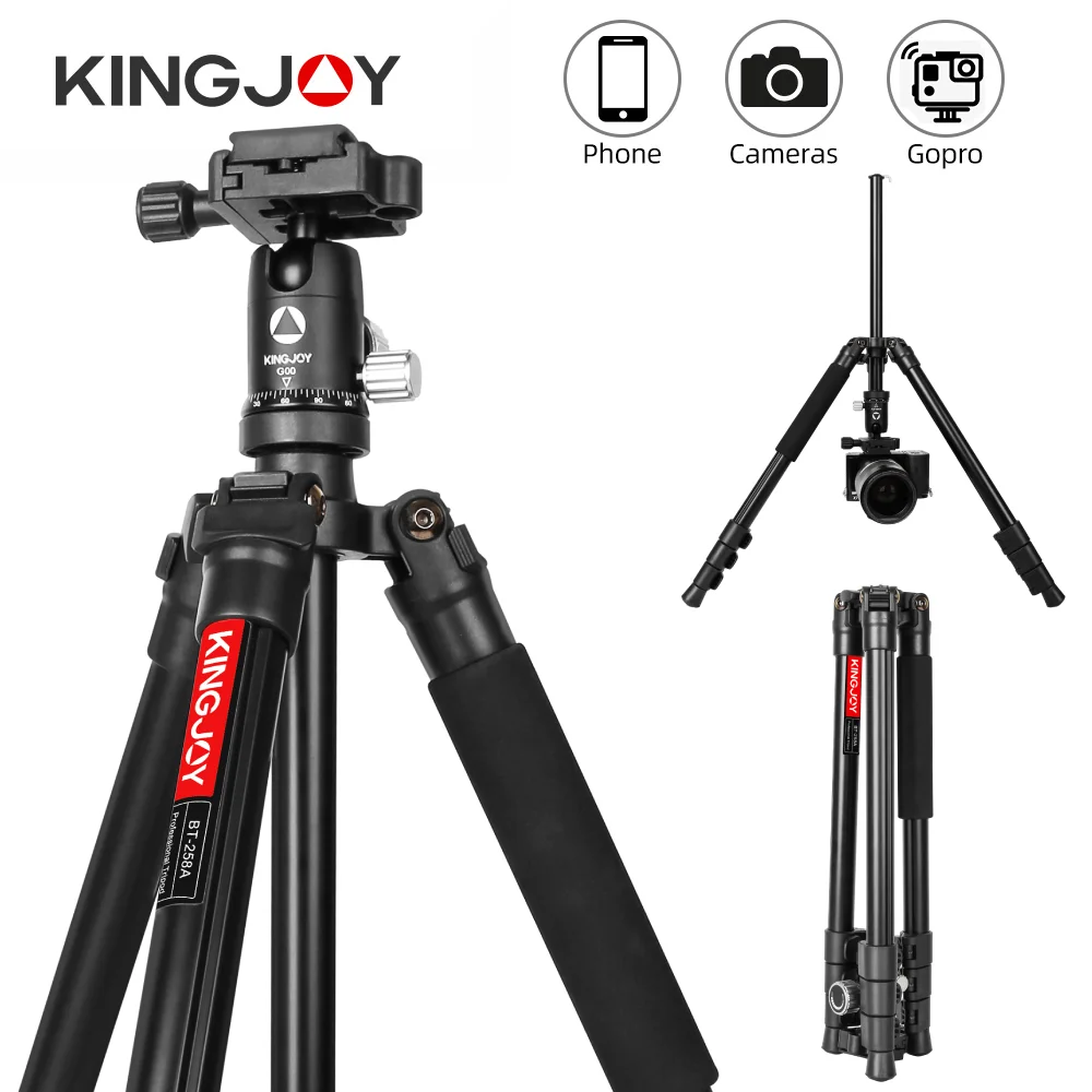 KINGJOY 61 Inches Camera Tripod Professional Stand for DSLR Portable Aluminum Travel Tripod with 360 Degree Panorama Ball Head