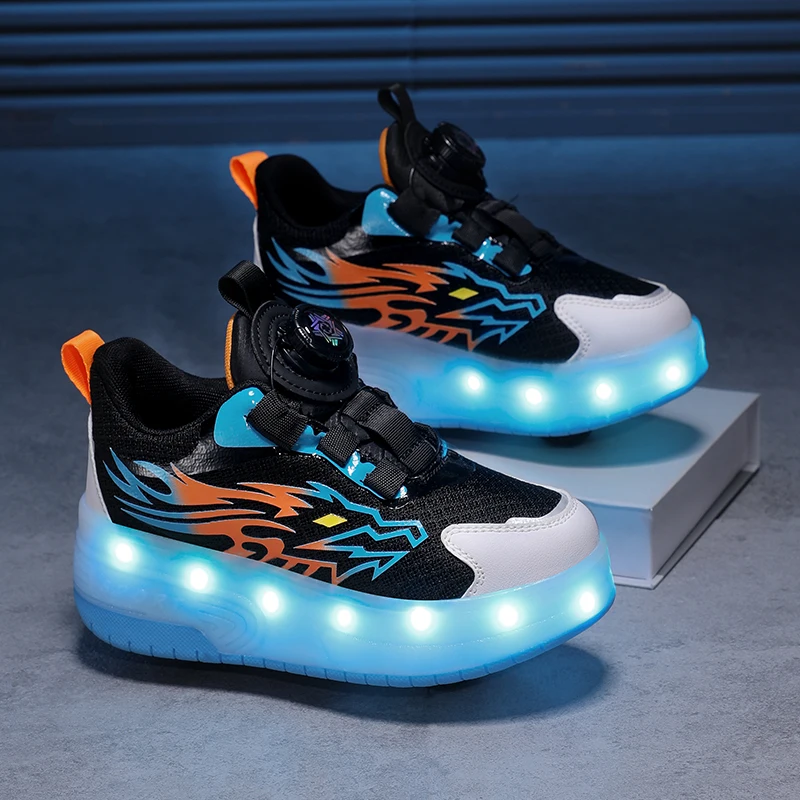 Children\'s Sports Shoes Outdoor Sports Roller Skates USB Charging LED Light Training Shoes 2024 New Luxury Design Kids Sneakers