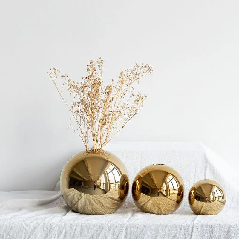 Plating Golden Ball Ceramic Vase Home Decoration Ornaments Crafts  Flower Pot Art Hydroponic Vases Home Decoration Ornament Gift