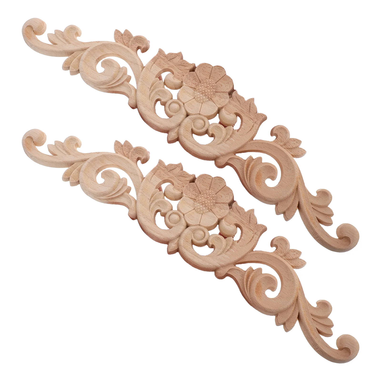 

2 Pcs Dining Table Decoration Wood Applique Woodcarving Decal Retro Decorations Wooden Furniture Ornaments Beige