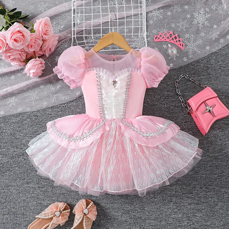 Pink Ballet Tutu Dress Girls Cute Lace Tulle Training Uniform Kid Princess Luxury Dancing Costume 2-8 Yrs Children Princess Sets image 4