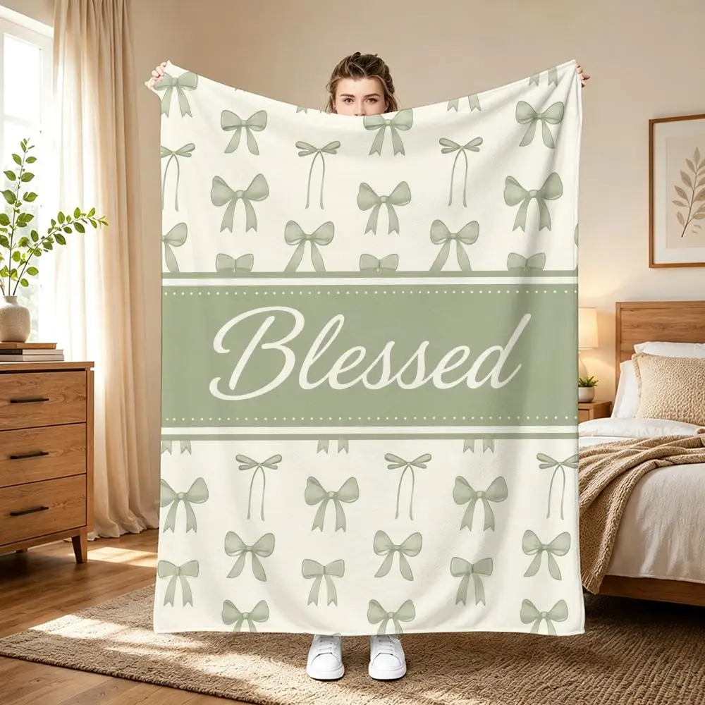 Cute girlish bow Throw 240g flannel blanket, suitable for sofas, beds, offices, exquisite gift blankets