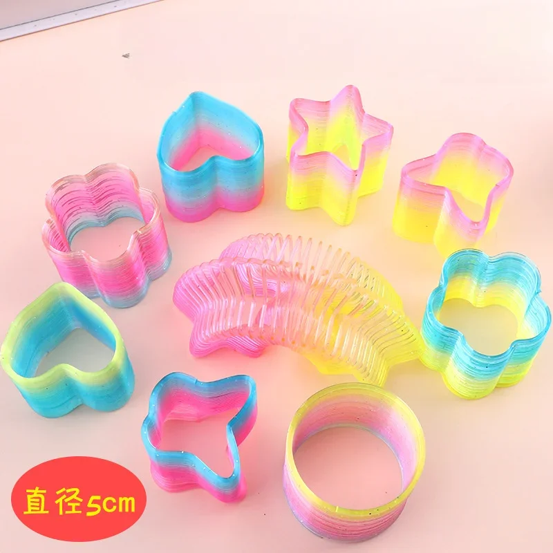 

Rainbow Polygon Rainbow Neon Plastic Spring Circle Folding Plastic Spring Coil Children's Creative Toys