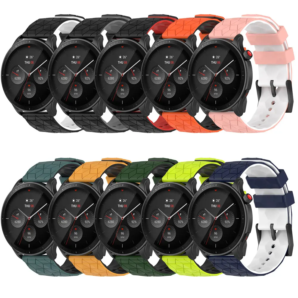 Two-colors 20/22mm Silicone Strap For Samsung Galaxy Watch 5 Pro 4 Classic 44 40mm 42mm 46mm Huawei GT 2/3 Football Pattern