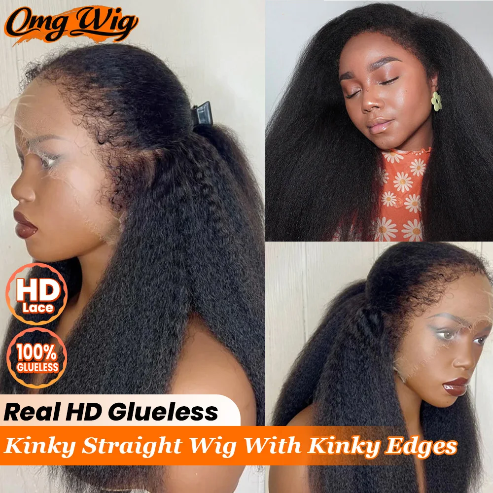 

7x5 Real HD бесклеевой вентилируемый странный прямой парик из человеческих волос с 4C Kinky Edges 5x5/4x4 Wear & Go HD парик шнурка для чернокожих женщин