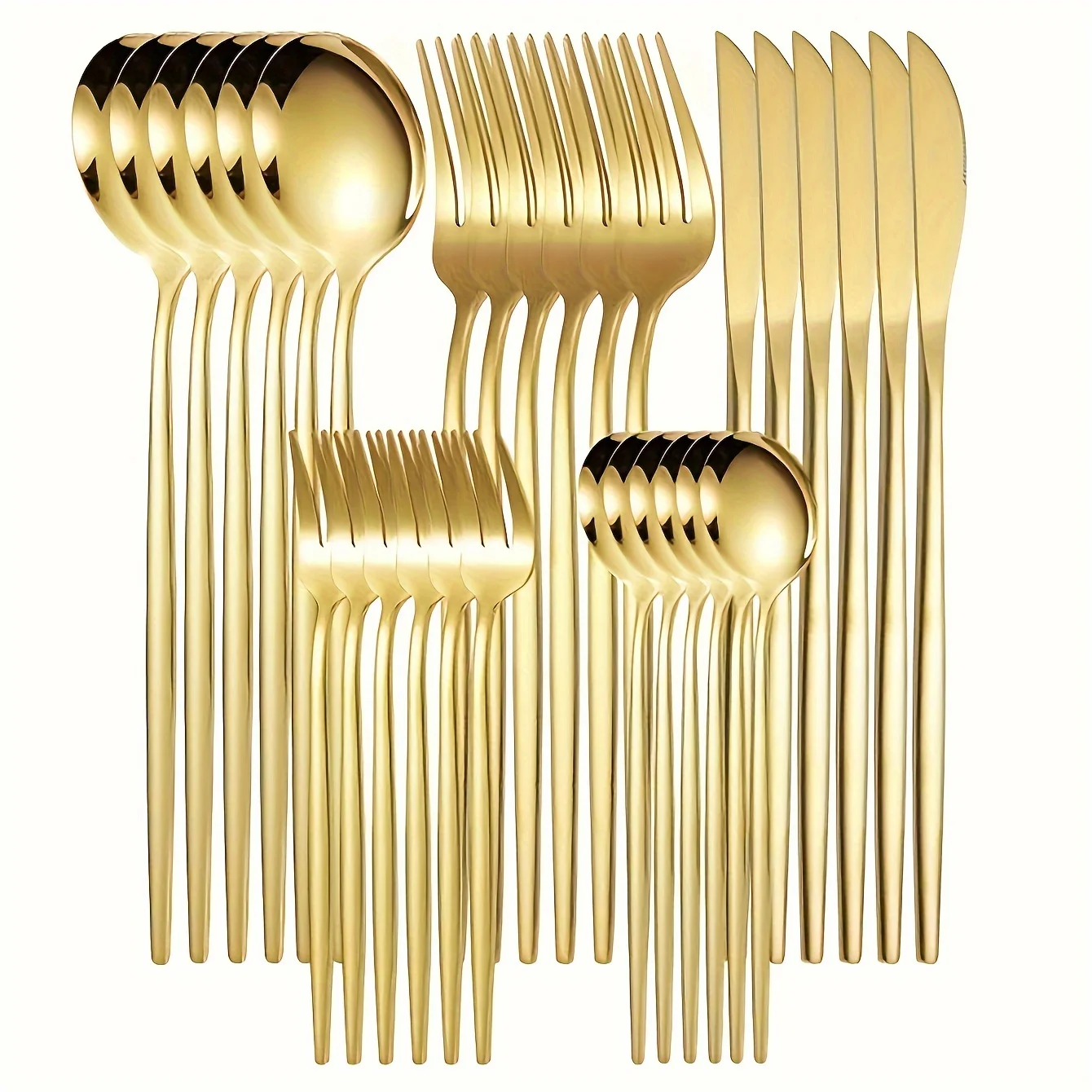 Juego de cubiertos de acero inoxidable de 30 piezas estilo portugués, cuchillo de carne dorado y vajilla para comedor occidental, 304 de calidad alimentaria