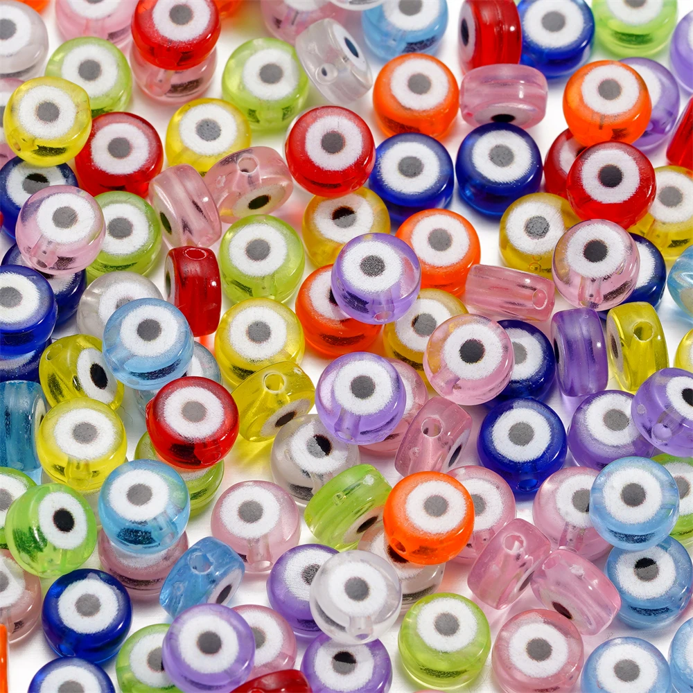 30pcs/Lots 4x7mm Oval Beads Evil Eye Acrylic Spacer Flat Beads for DIY Bracelet Necklace Jewelry Making Accessories Supplies