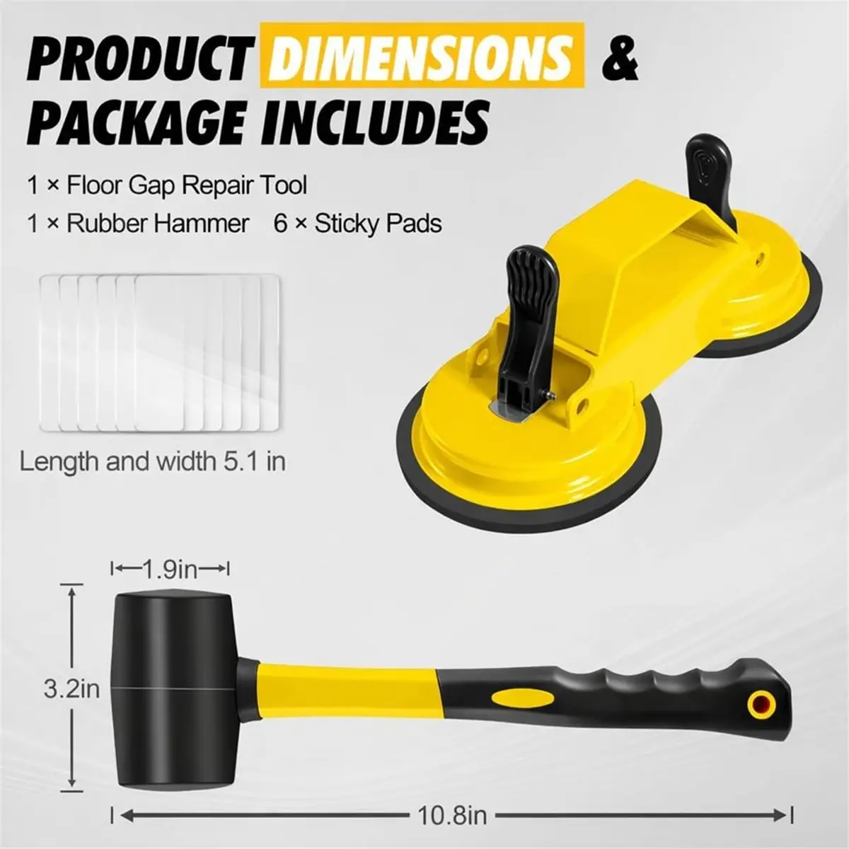 Utility Design Floor- Fixer Tool with Dual Silicone Suction Cups & Rubber Hammer-for Laminate,Vinyl Plank,Engineered Hardwood Fl