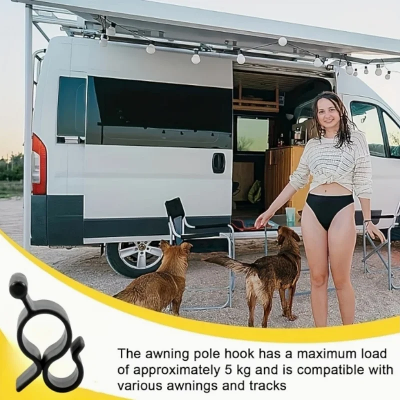 

10Pcs Camping Awning Hooks Clips RV Tent Hangers Light Hanger Black Plastic Rope Clamp Tent Hooks Accessory For Caravan Camper