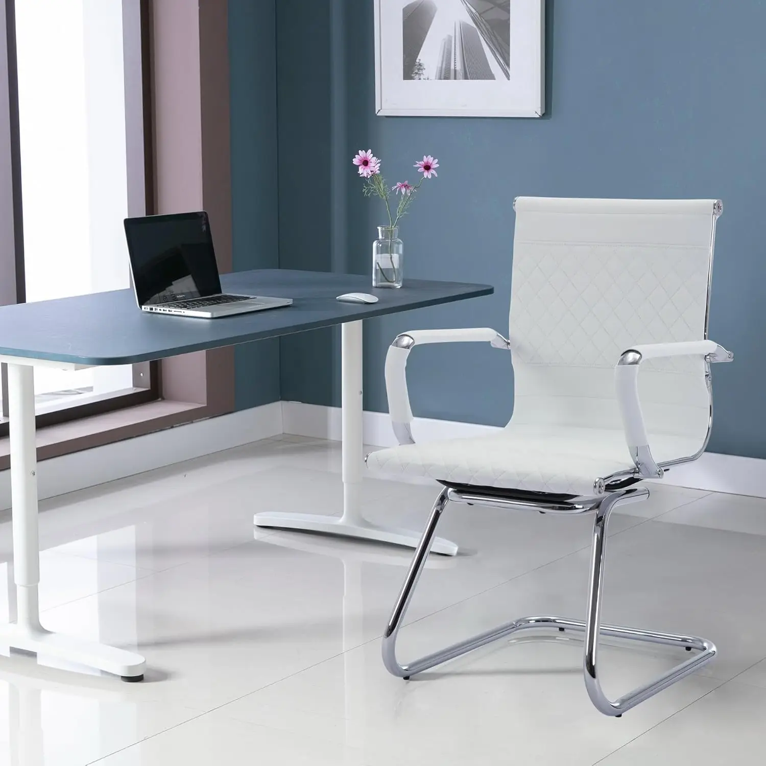 Office Guest Chairs Reception Chairs Waiting Room  Set of 4 Conference Room  with Mid Back, Modern PU Leather Desk C