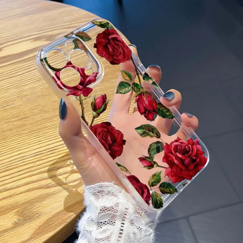 

Rose Art Beautiful For Apple iPhone 17 16e 16 15 14 13 12 11 Pro Max Plus Mini TPU Soft Transparent Phone Case