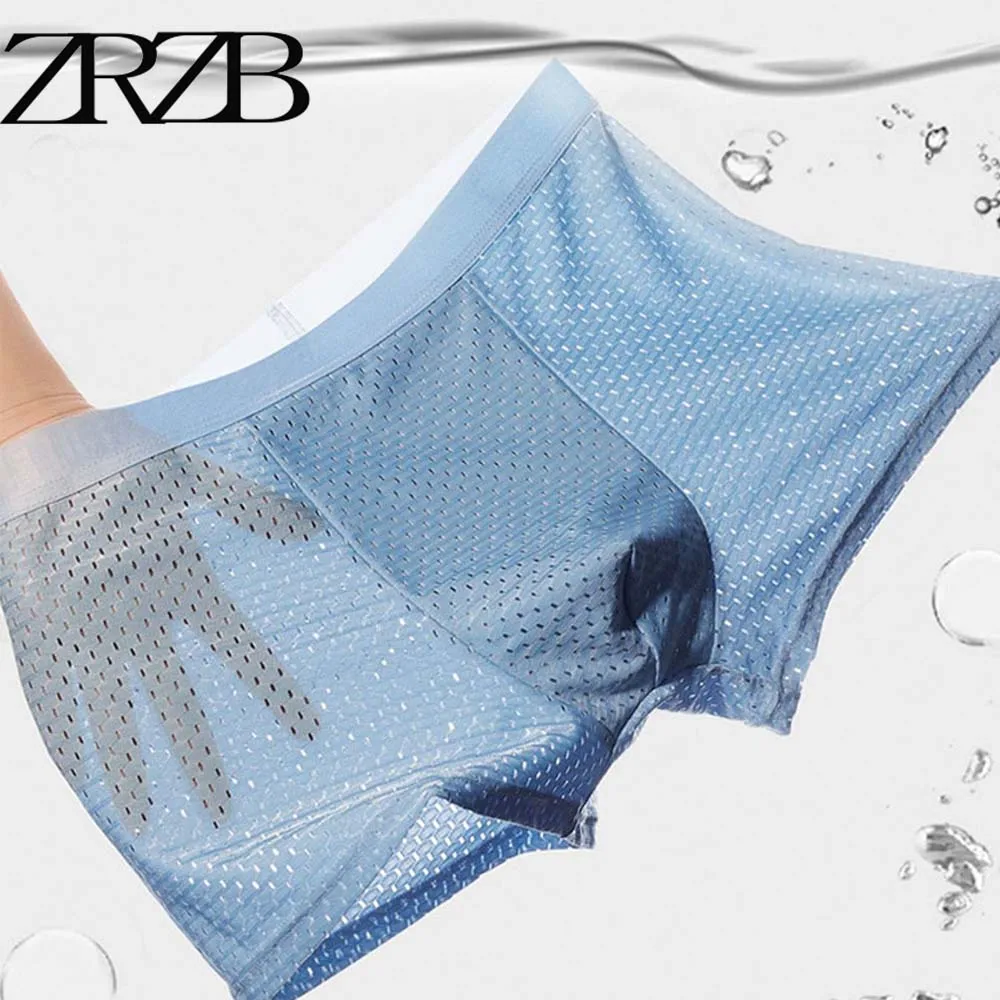 6PCS/Lot Boxer Shorts Men Underwear Men\'s Panties Boxers Ice Silk Mesh Male Underpants Sexy Breathable Boxershorts Large Size