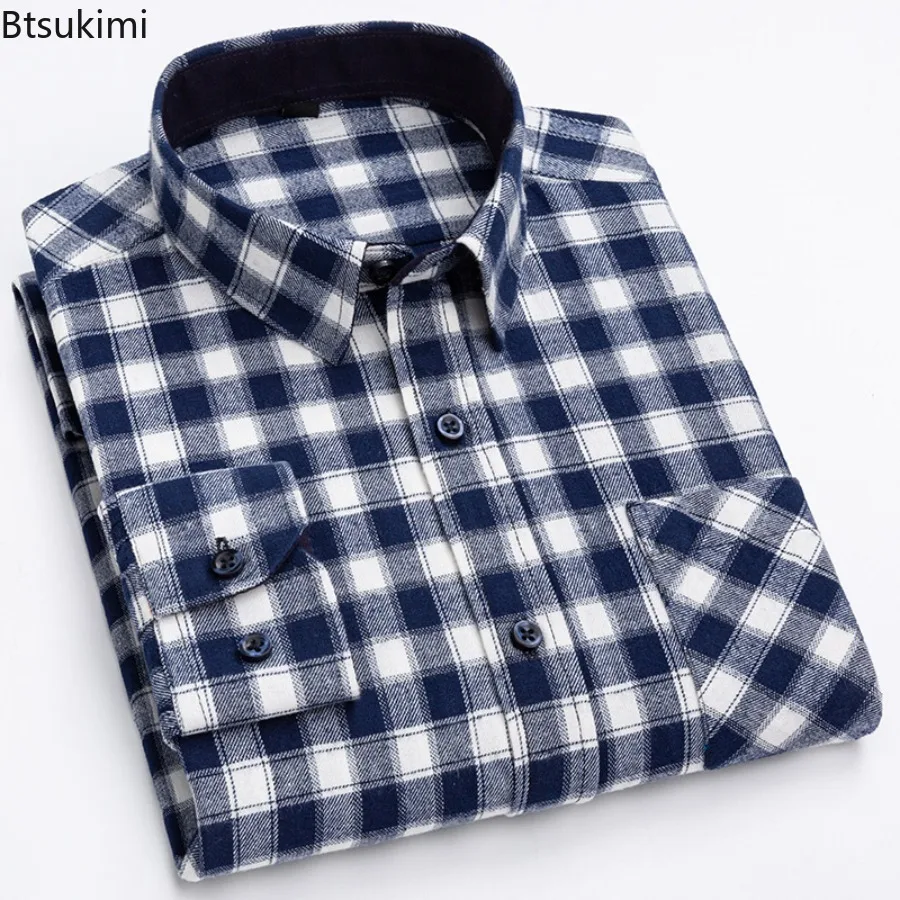 

2025 New 100%Cotton Long Sleeve Shirts for Men Classic Plaid Design Casual Shirt Coat Men Formal Business Office Elegant Clothes