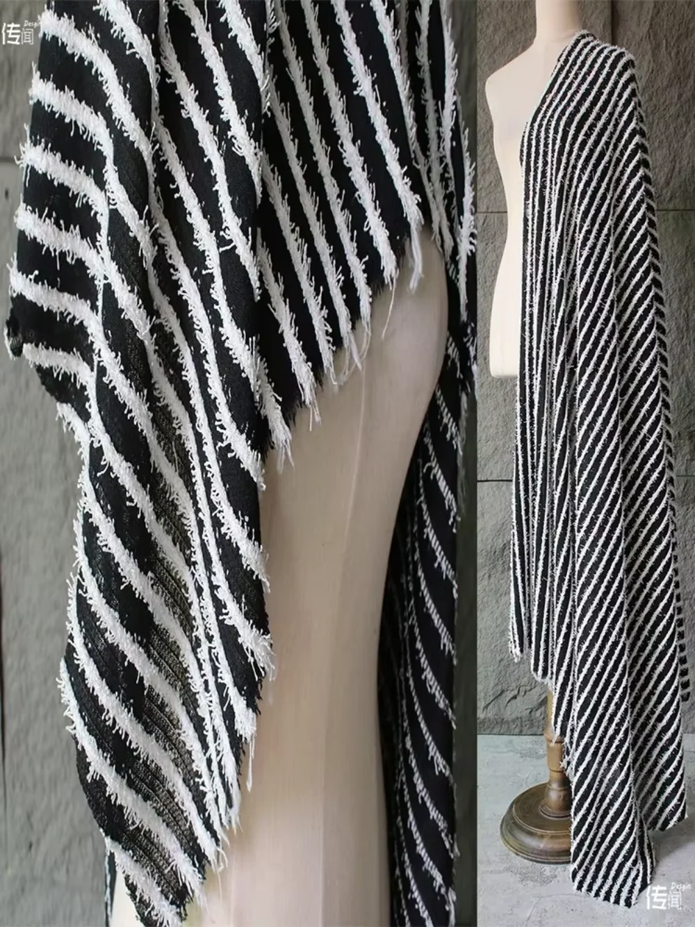 

Черно-белая полосатая жаккардовая ткань для платья, пальто, модная одежда, дизайнерская ткань, одежда своими руками, шитье на метр, материал