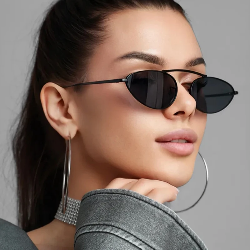 

Cycling 2pcs Trendy Small Cat Eye Sunglasses Unisexs New Metal Frame Sun Glasses Lady Steampunk Cateye Multi Color Eyewear