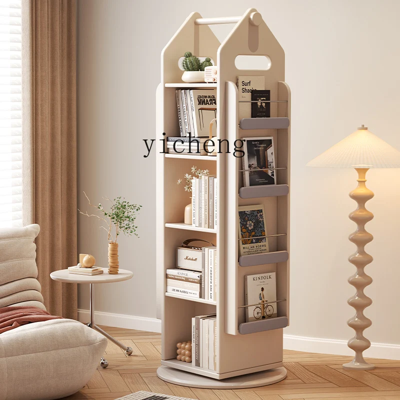 ZC rotating bookshelf shelf solid wood small floor rack multi-layer small bookcase household