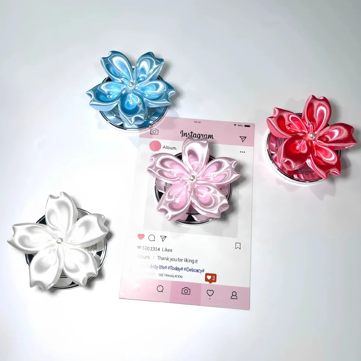 Satin Pearl Flower Magnetic Phone Grip Holder Cute Shiny Base Finger Socket Phone Stand Bracket for Girl Cell Daily Accessory