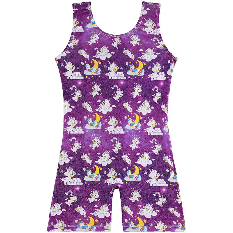 Mädchen-Gymnastik-Trikots für Kinder, bunte Muster, ärmellose Ballett-Trikots für Gymnastik, Tanz, Tank, Radfahren, Overalls