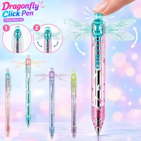 0.5mm Dragonfly Gleaming Wing Click Pen Black Quick-Dry Ink Pen Fun Pop-Open Wings Smooth Writing Pen School Office Supplies
